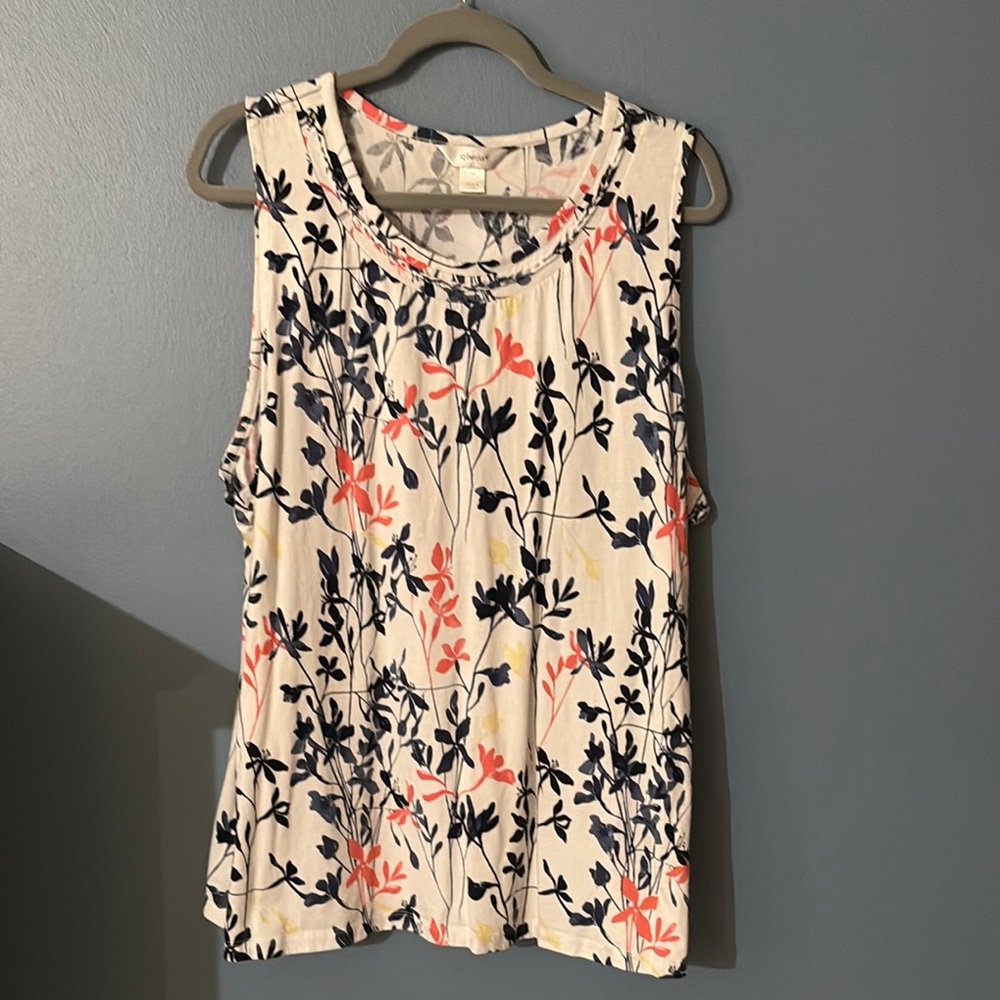 CJ Banks Floral Tank Top - Cream and Navy 3X